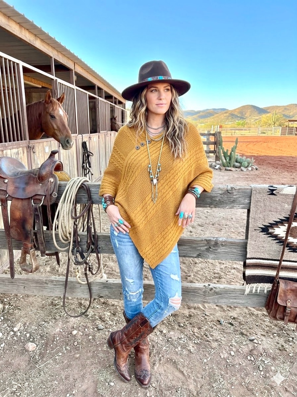 Cottagecore Mustard Knit Poncho Sweater Cozy Cable Knit w cabin equestrian vibe
